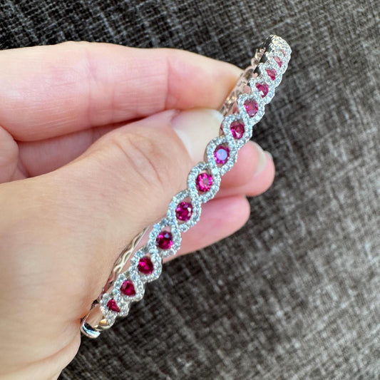 14k White Gold Ruby & Diamond Hinged Bangle Bracelet
