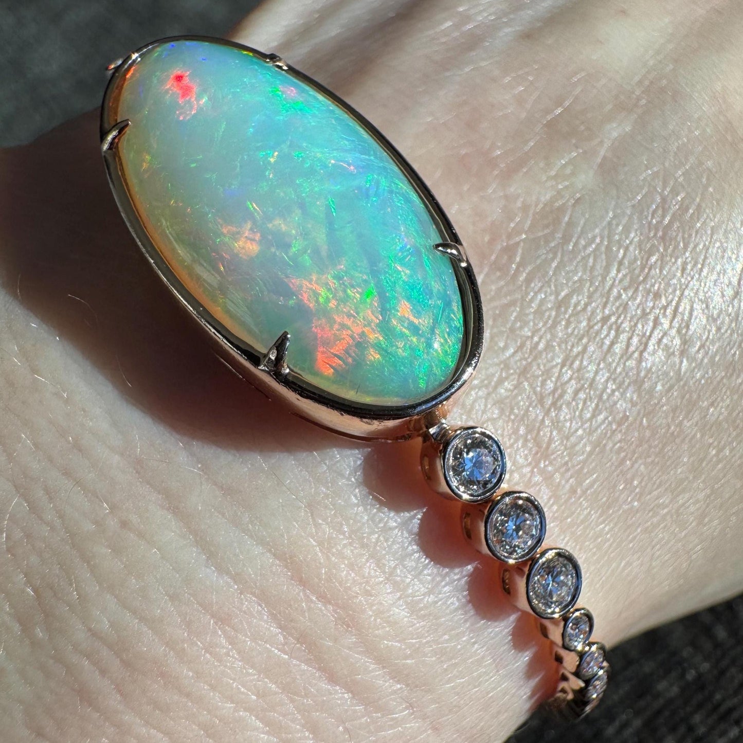 14K Rose Gold Natural Opal & Diamond Bracelet | 6.98ct Opal, 1.16ctw Diamonds