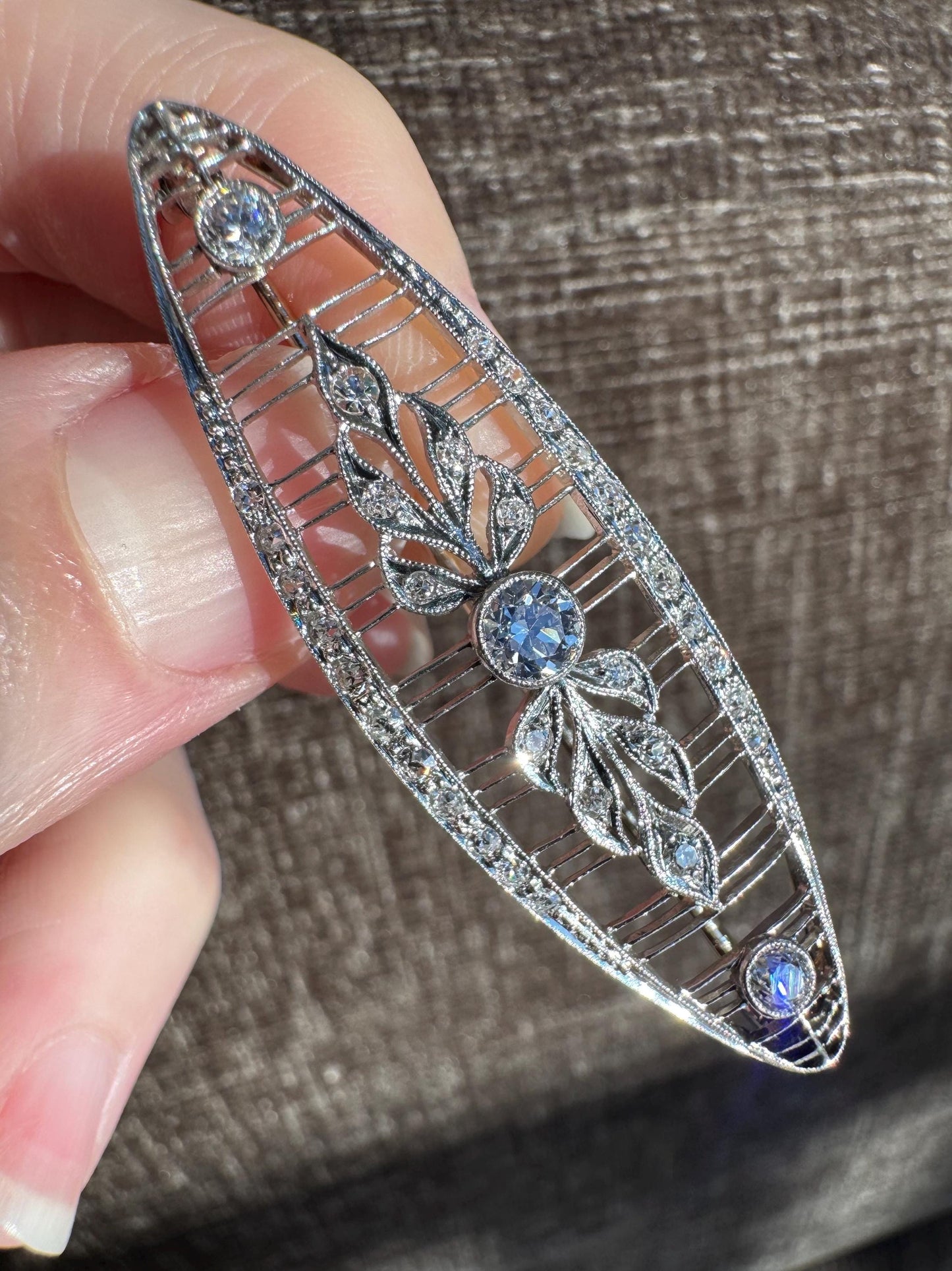 Art Deco Platinum & 14k White Gold Old European Cut Diamond Brooch – Circa 1920s