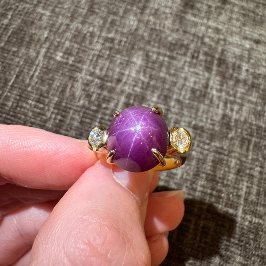 GIA-Certified 14.05ct Natural Star Ruby & Diamond 18K Yellow Gold Ring – Size 7