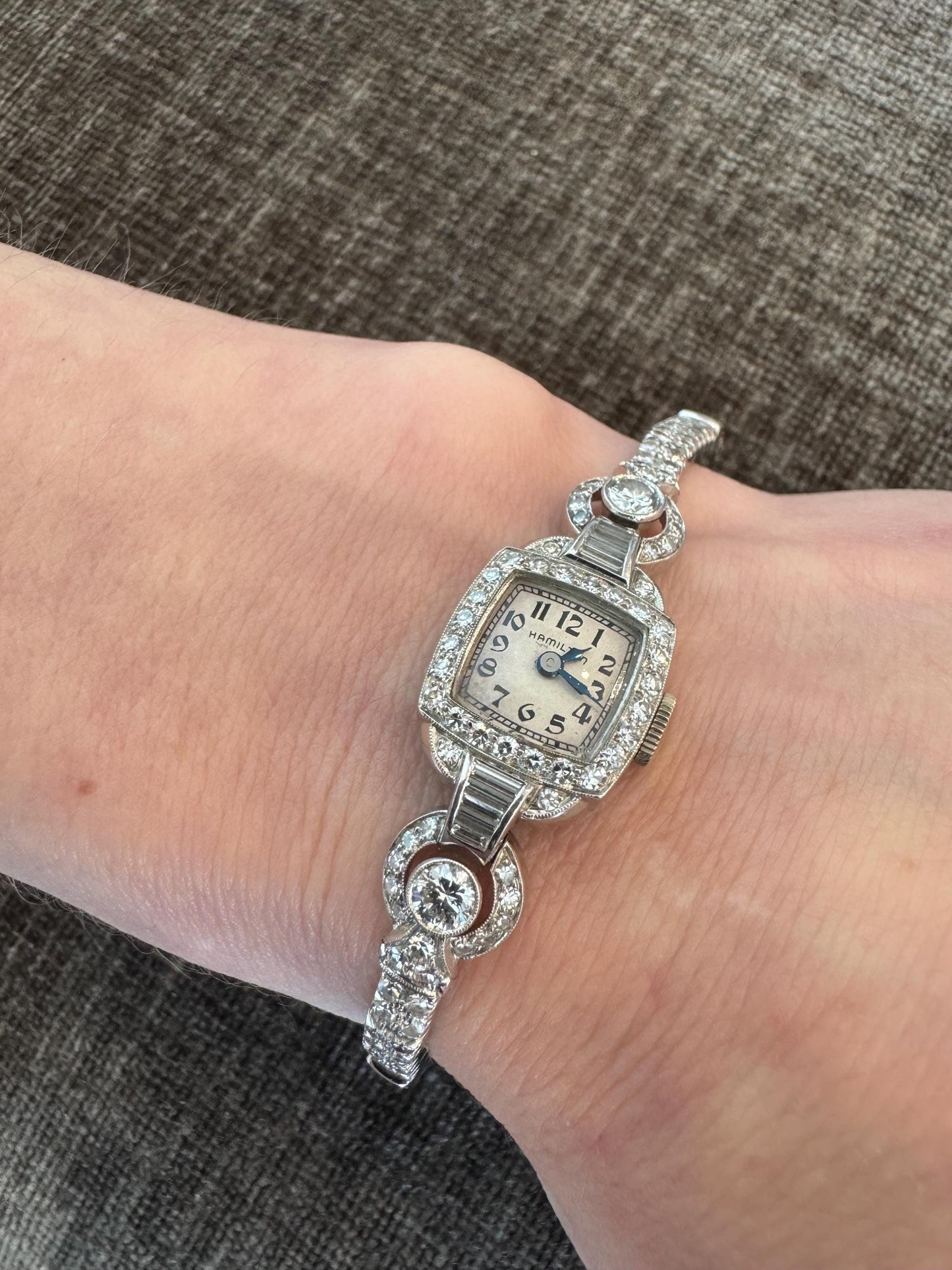 Vintage Platinum Diamond Ladies Wristwatch: 2.43ctw H/VS, Art Deco Hamilton