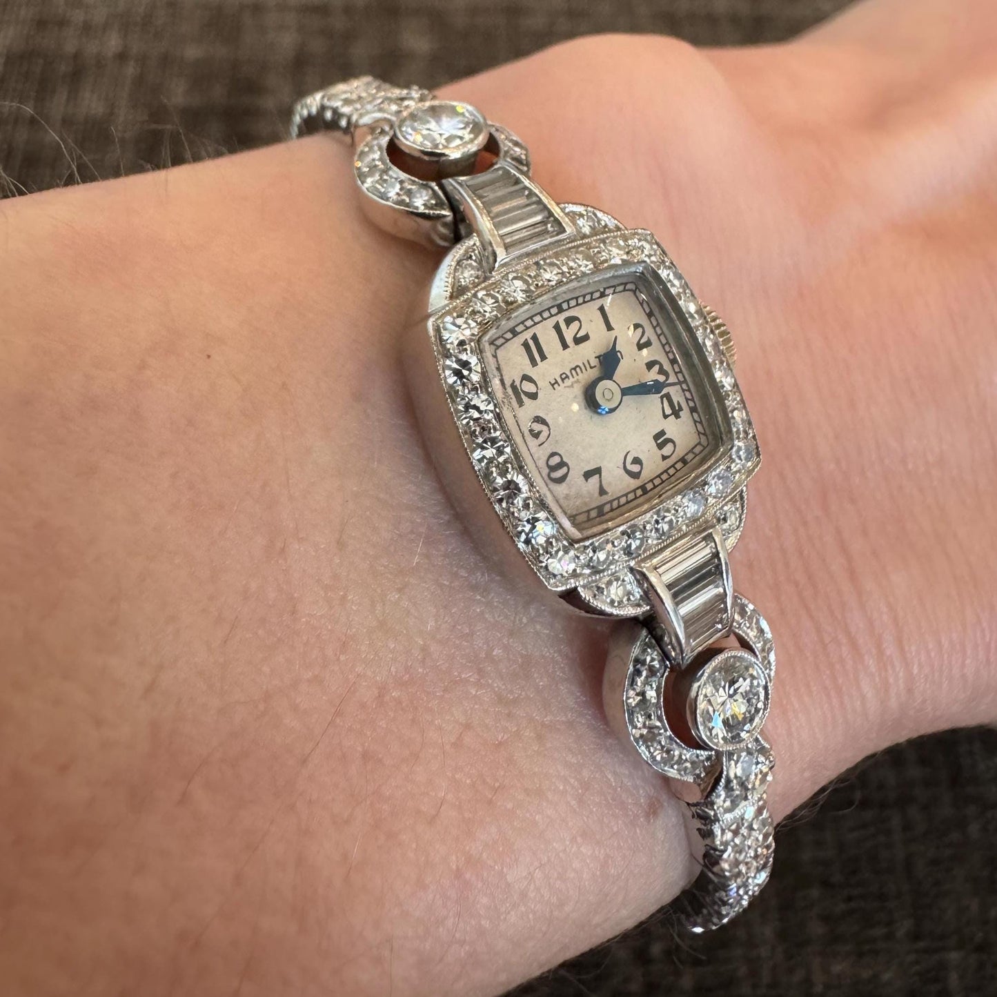 Vintage Platinum Diamond Ladies Wristwatch: 2.43ctw H/VS, Art Deco Hamilton