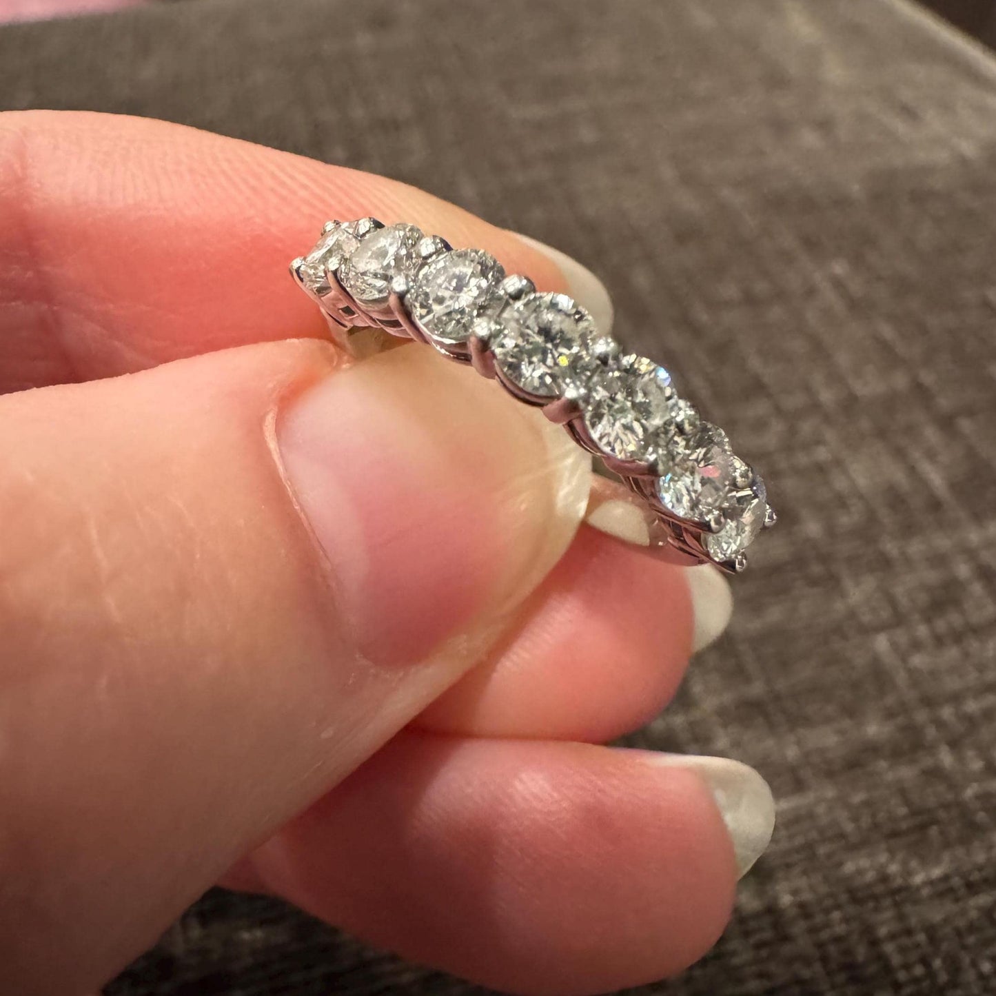 Tiffany & Co. Diamond Band Ring – Authentic 7 Stone Platinum Band, 1.25ctw, G–F Color VS Clarity, Signed Tiffany Estate Jewelry