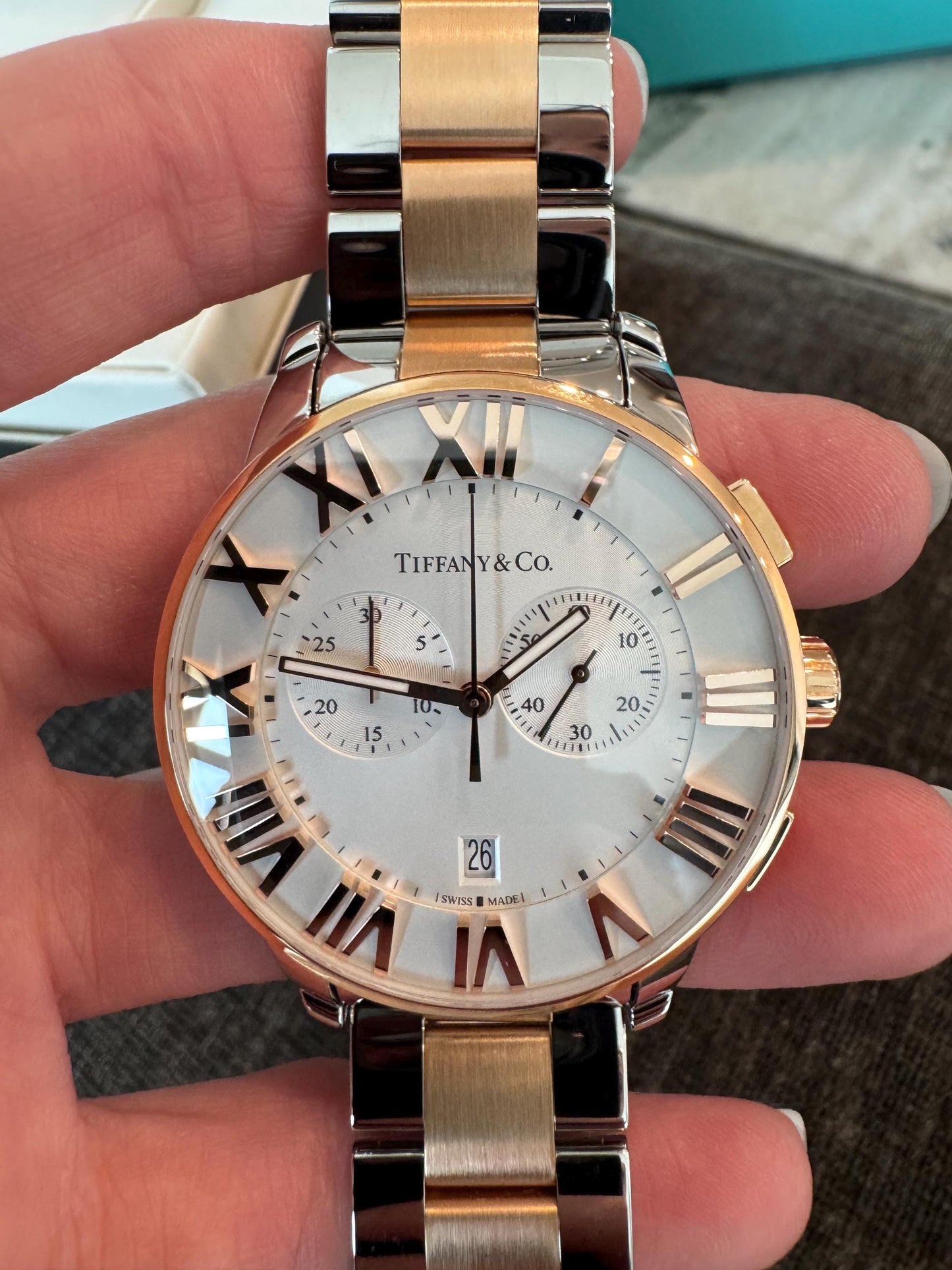 Tiffany & Co Atlas Chronograph Watch | Rose Gold and Steel | 42mm Auto