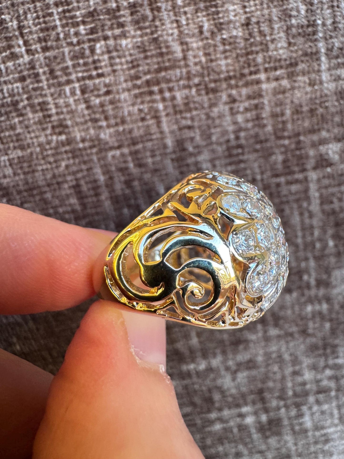 Estate Solid 14k Yellow Gold & Diamond Dome Ring
