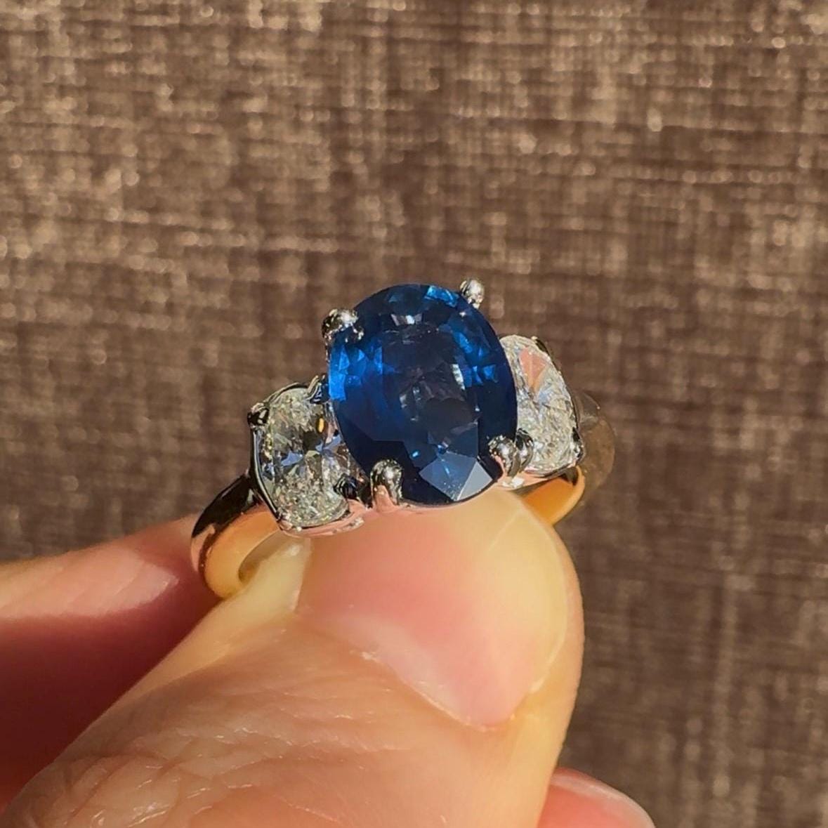 Vintage Three-Stone Sapphire and Diamond Ring – 14k Gold, Size 6