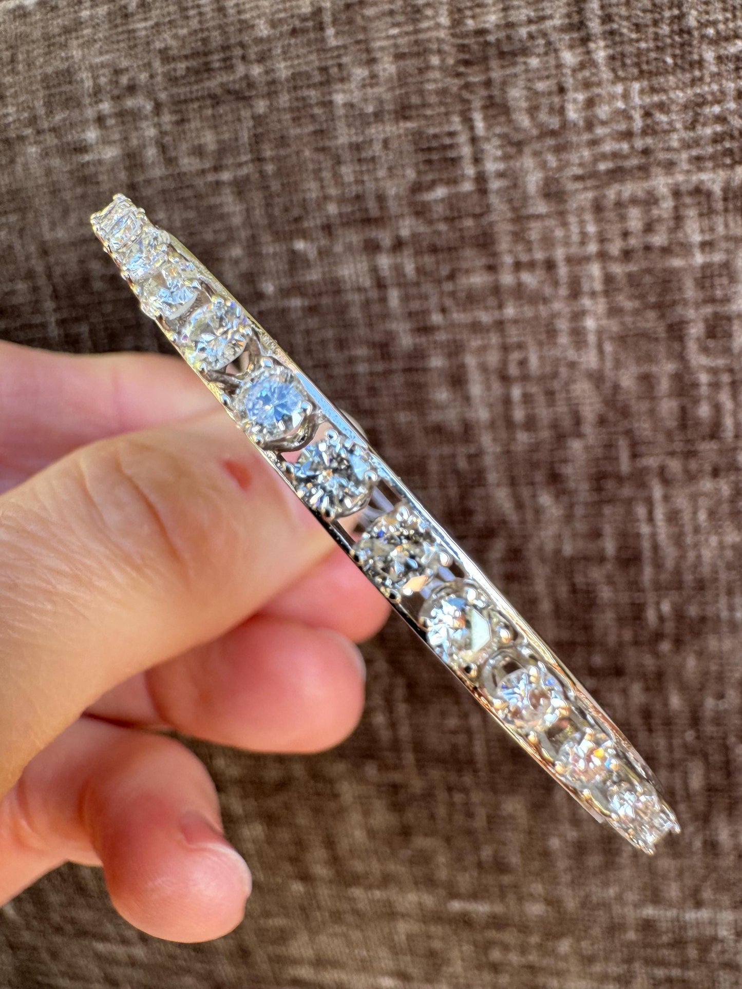 14k White Gold Diamond Hinged Bangle | 1.25ctw SI2-I | Vintage Estate Bracelet | 10g