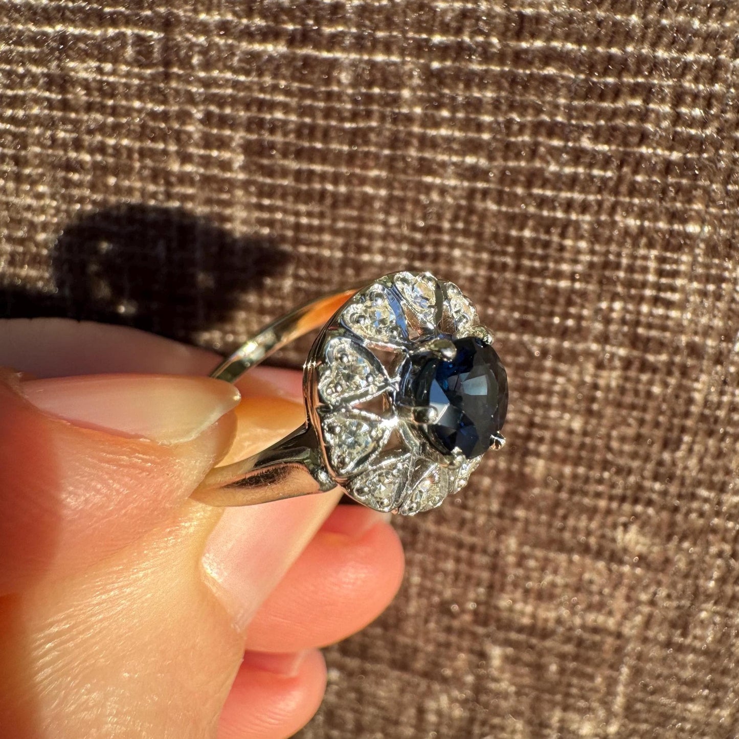 Vintage Blue Sapphire & Diamond Cluster Ring
