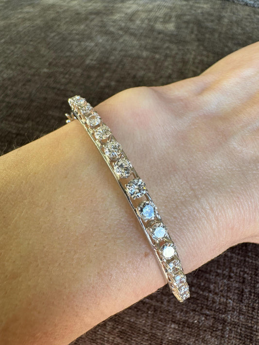 14k White Gold Diamond Hinged Bangle | 1.25ctw SI2-I | Vintage Estate Bracelet | 10g