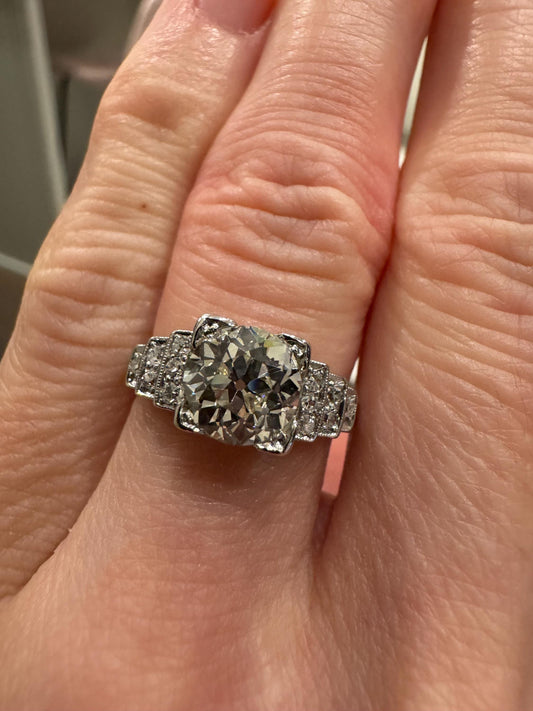 Art Deco Platinum & Diamond Ring | 1.72ct Old European Cut Center | Vintage Estate Engagement Ring