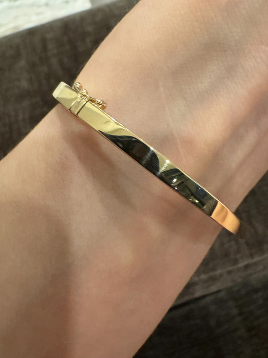 14K Yellow Gold Natural Ruby and Diamond Channel Bangle Bracelet | Estate Fine Jewelry