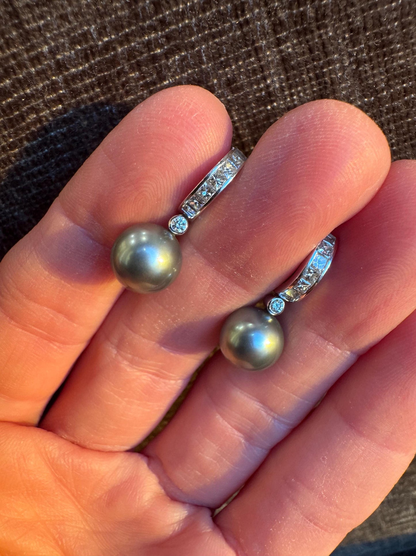 18k White Gold Mikimoto Black South Sea Pearl & Diamond Earrings