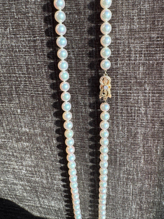Mikimoto Pearl Necklace with 18k Yellow Gold & Diamond Clasp