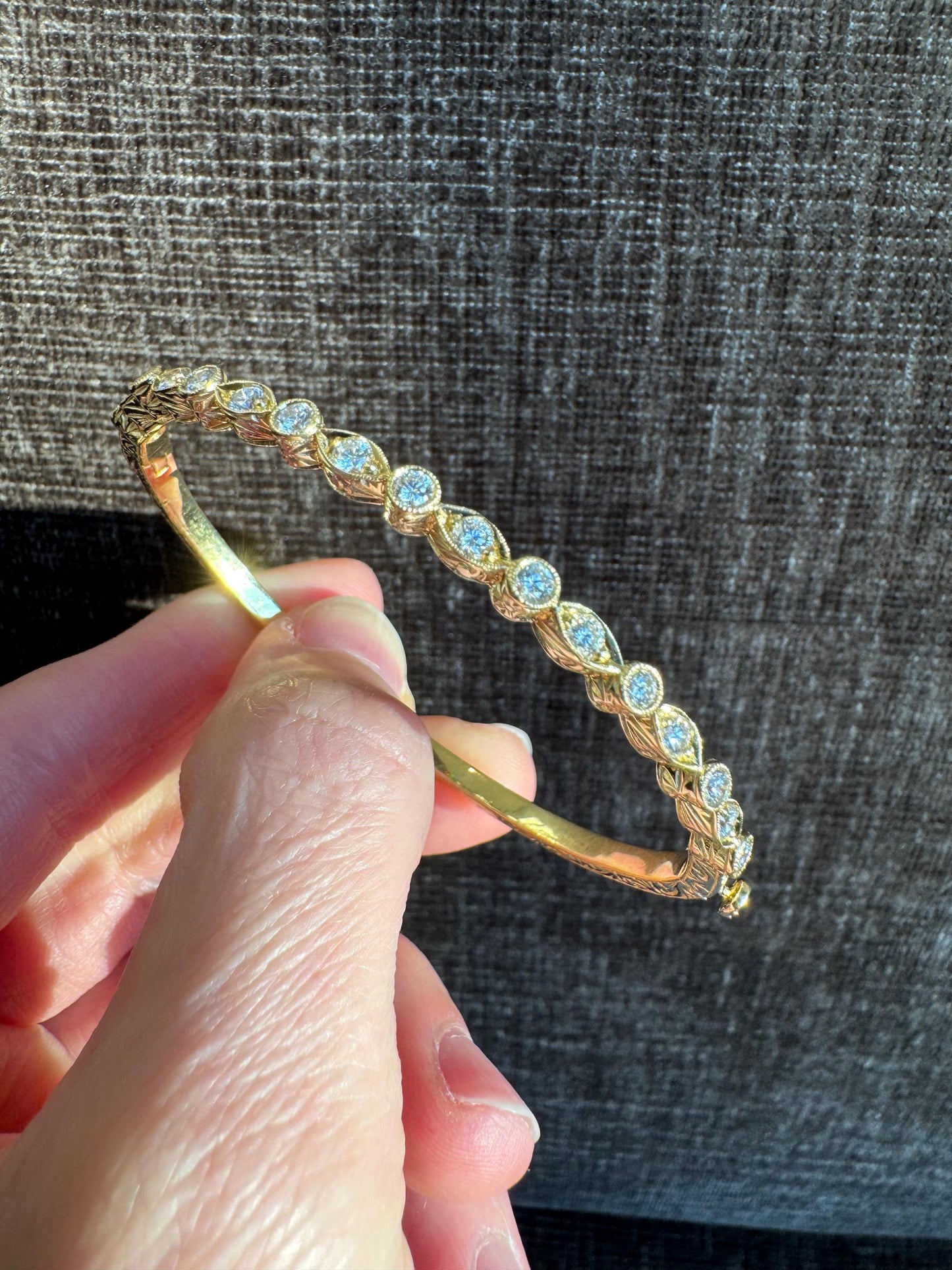 Vintage Penny Preville 18k Yellow Gold Diamond Oval Bangle