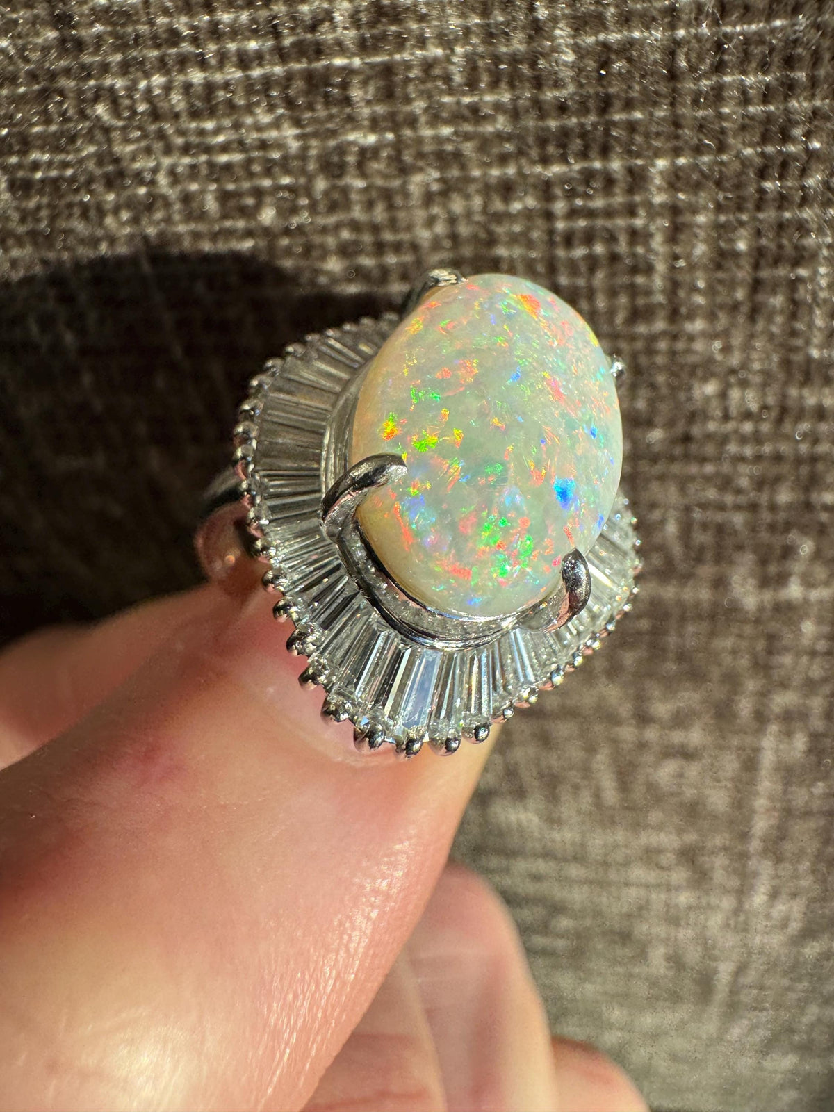 Estate Platinum Natural Australian Opal & Diamond Ballerina Ring