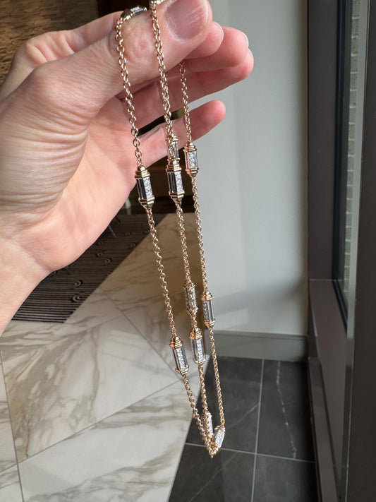 Vintage 18k Yellow & White Gold Picchiotti Diamond Station Necklace