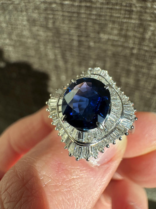 GIA Certified Natural Untreated Blue Sapphire & Diamond Platinum Ballarina Ring