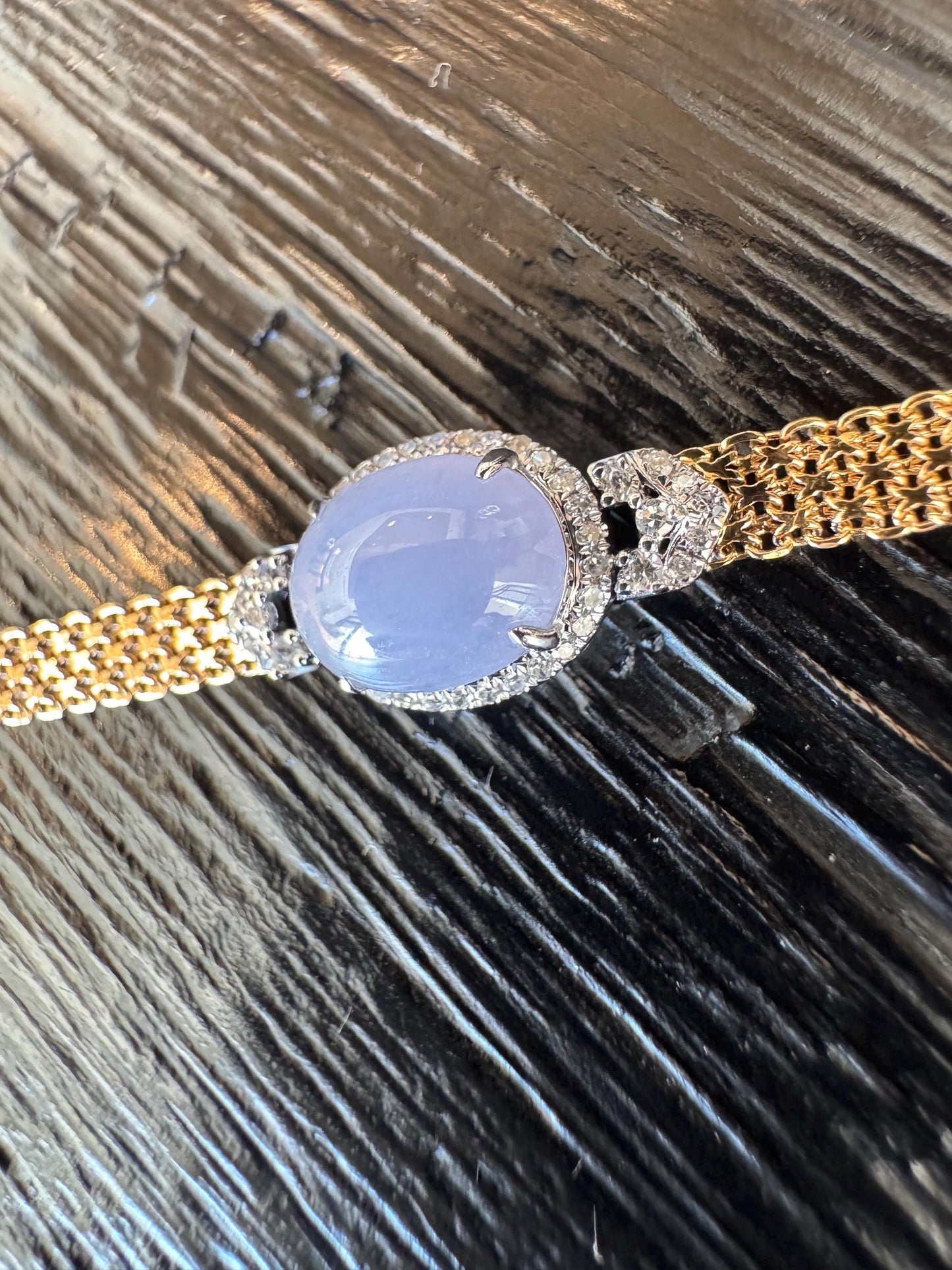 18k Yellow Gold Natural Untreated Lavender Jade & Diamond Bracelet