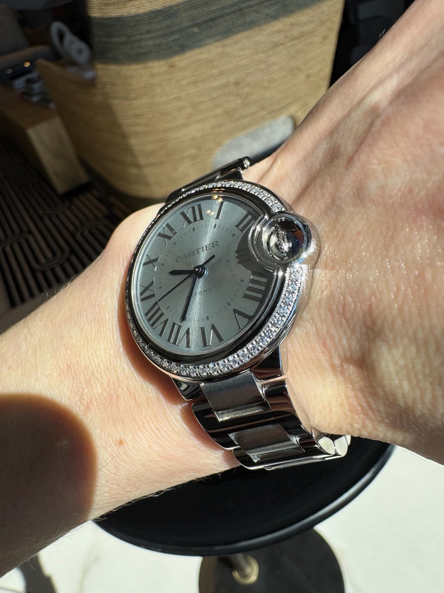 Cartier Ballon Bleu Diamond Bezel Watch | Silver Sunburst Dial, Stainless Steel