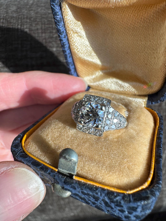 1930’s Art Deco Old European Cut Platinum Diamond Ring