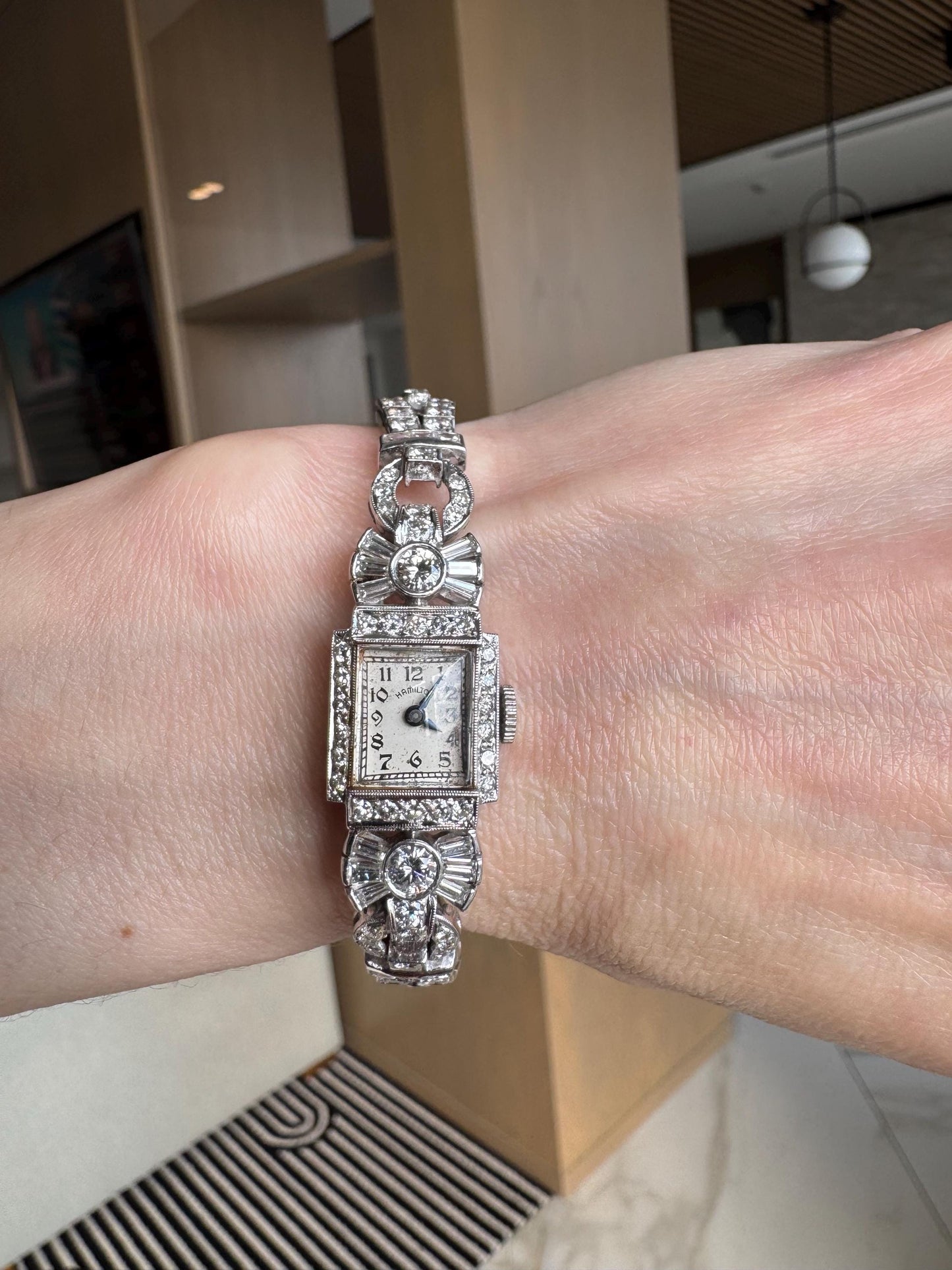 Vintage Platinum 5ctw Diamond Ladies Wristwatch, Art Deco Hamilton