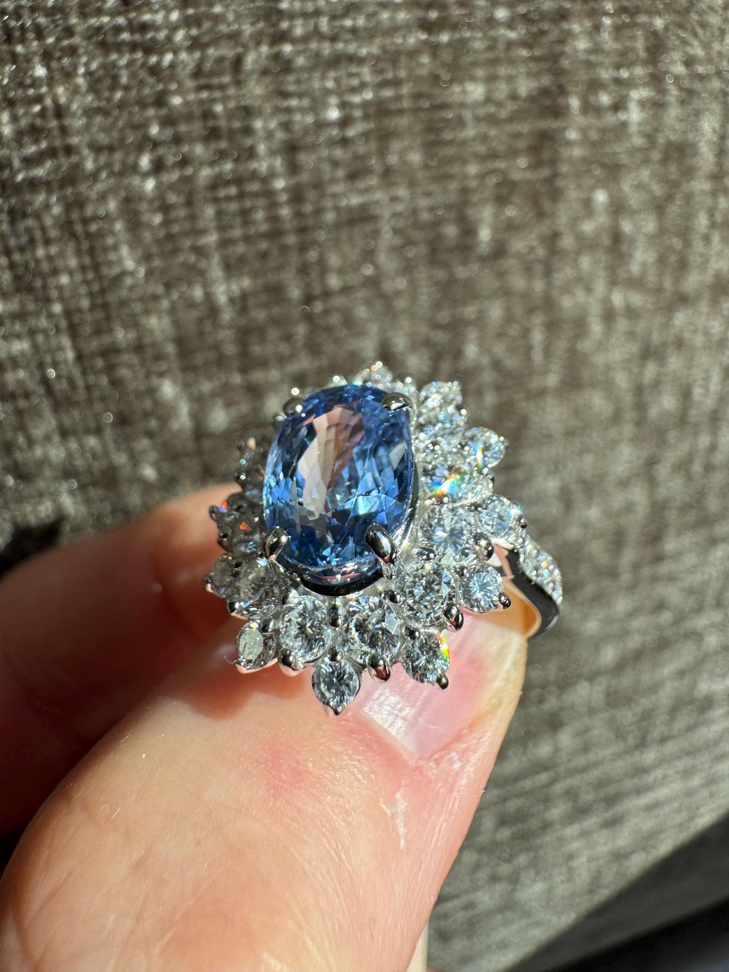 Cornflower Blue Natural Ceylon Sapphire and Natural Diamond Platinum Ring