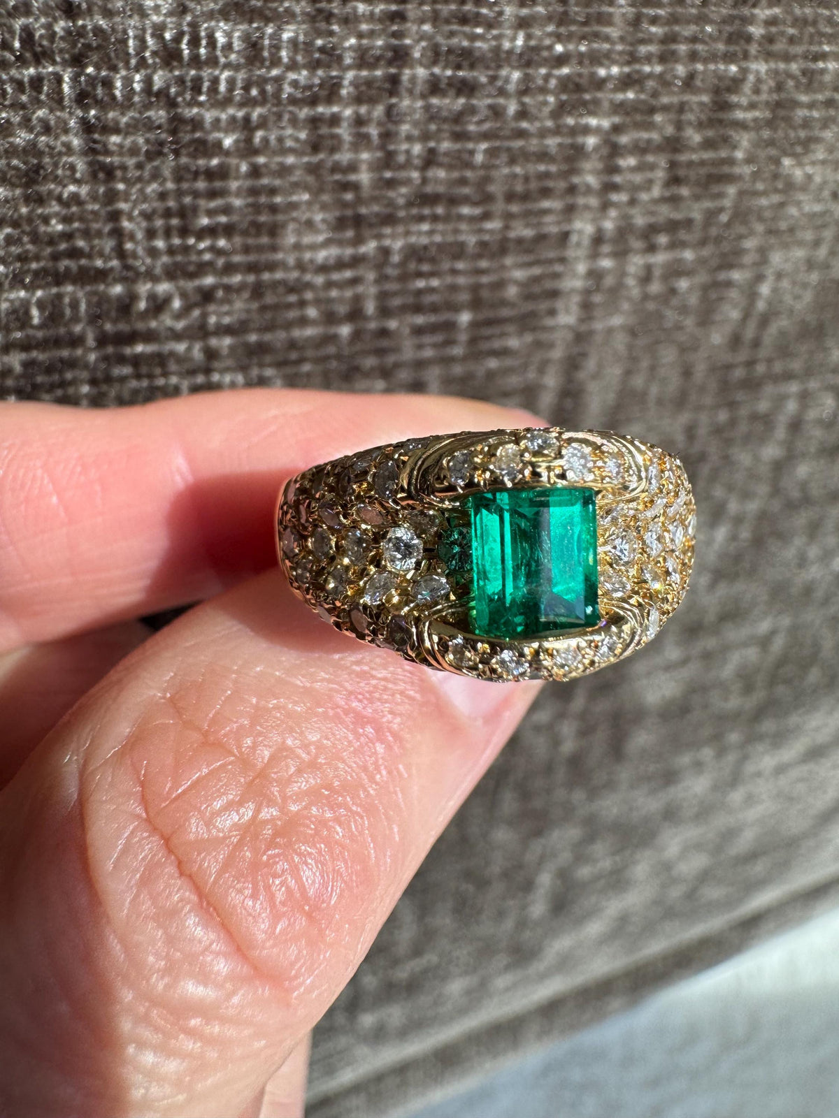 GIA Colombian Emerald Diamond Ring 18K Yellow Gold | Emerald Cut Pavé Statement Rhodium Ring