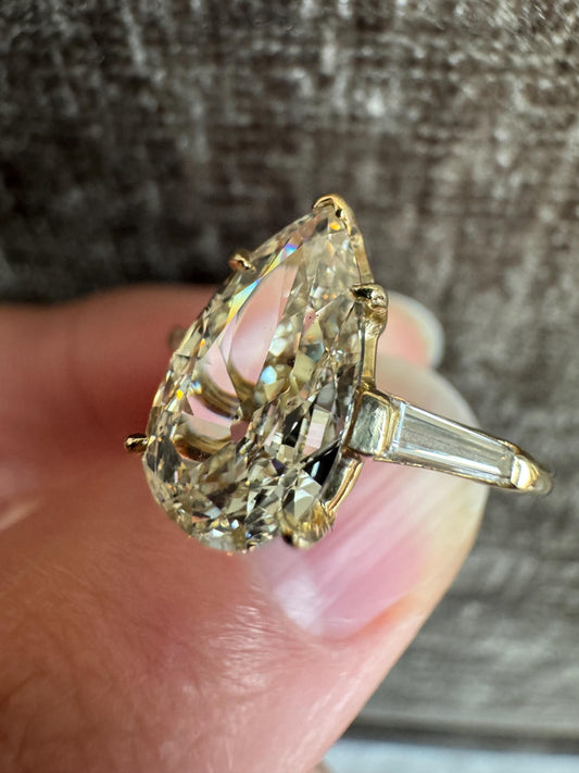 Vintage 2.02 Carat Old Cut Pear Shaped Diamond Ring GIA Certified 14k Yellow Gold