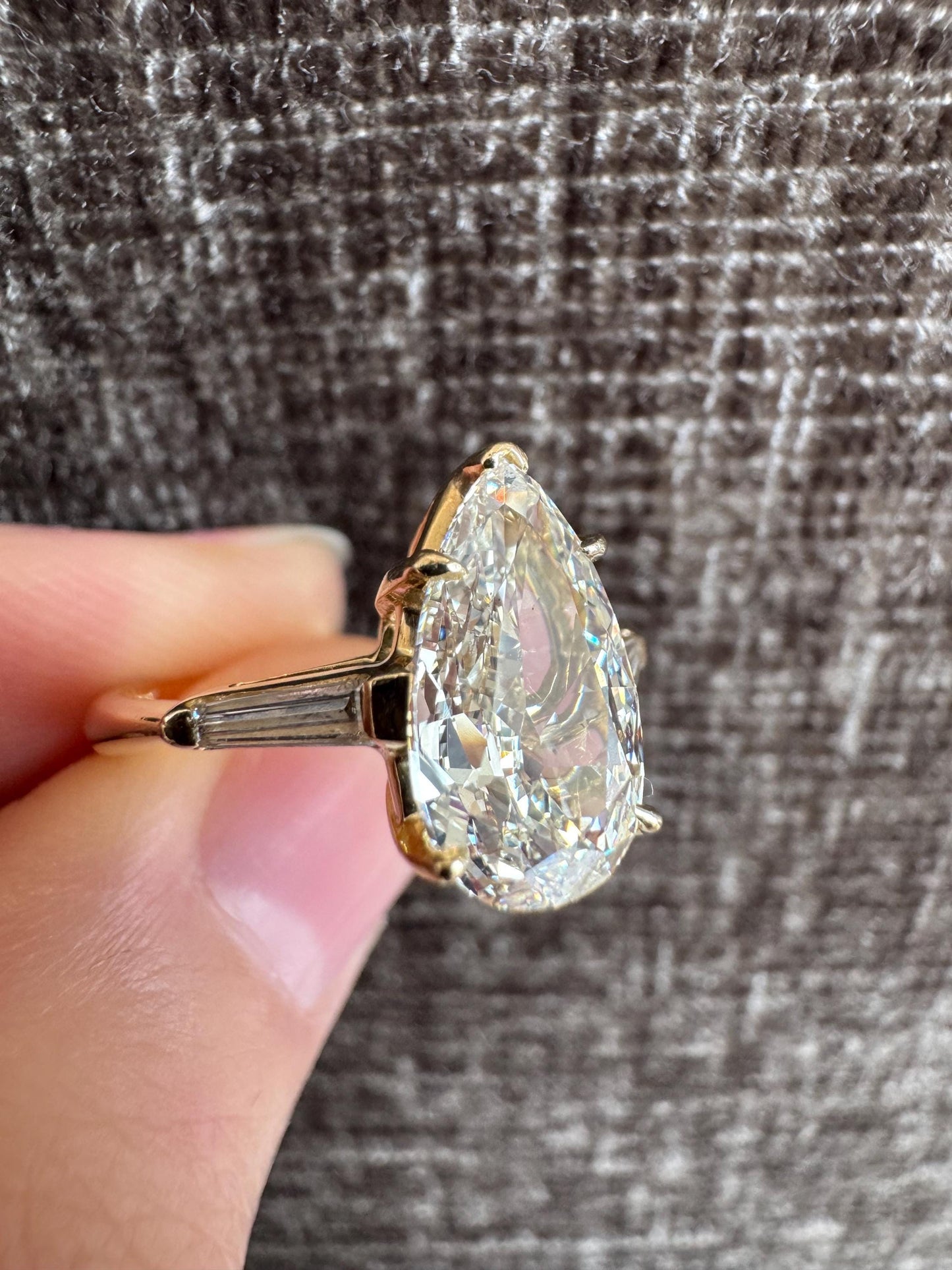 Vintage 2.02 Carat Old Cut Pear Shaped Diamond Ring GIA Certified 14k Yellow Gold