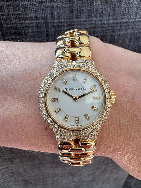 Vintage Tiffany & Co Tesoro Diamond Watch 18K Yellow Gold Swiss Made Luxury Women’s Bracelet Watch Estate Tiffany Jewelry
