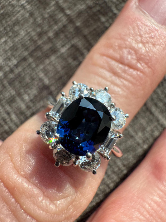 GIA Unheated Natural Sapphire Diamond & Platinum Ring