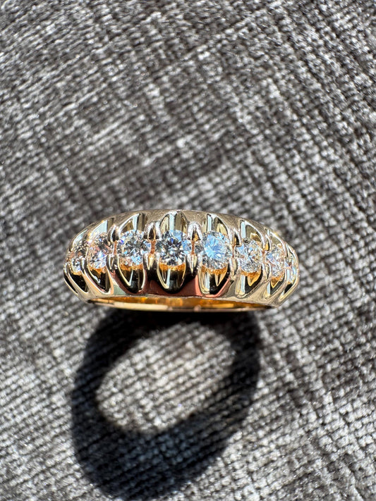 14K Yellow Gold 7 Natural Diamond Estate Band Ring