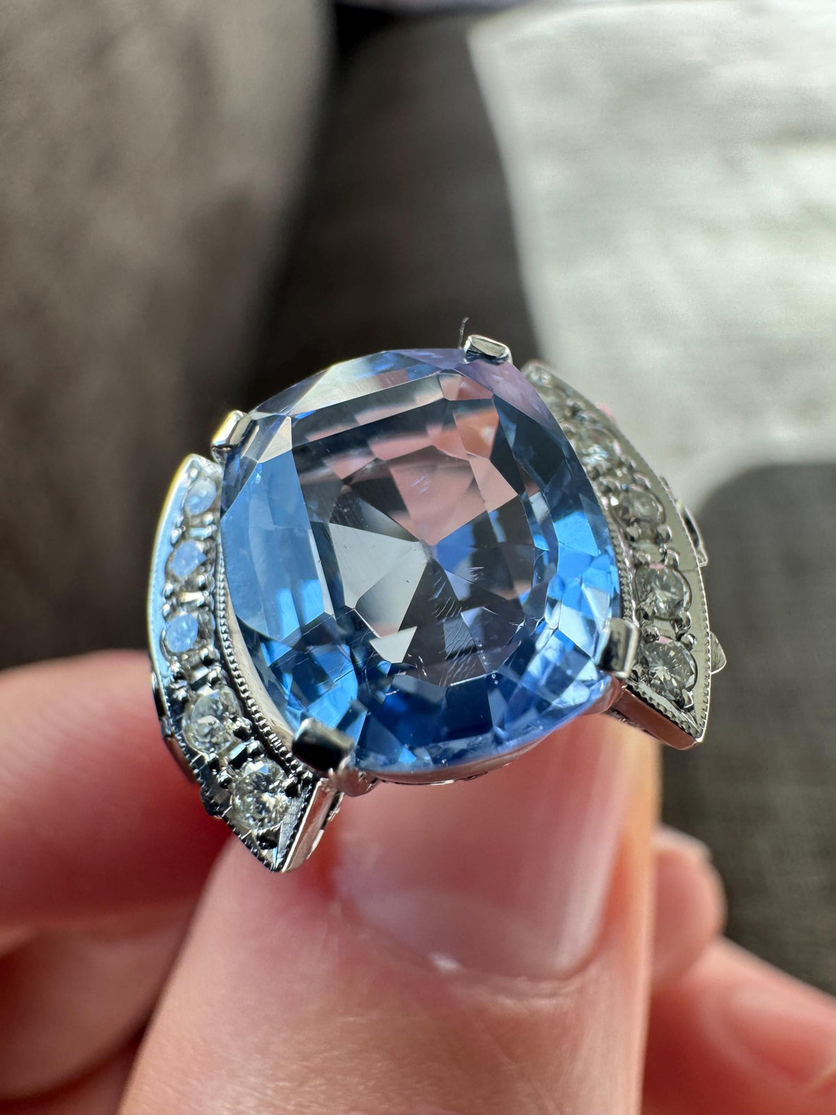 5.40 Carat GIA Unheated Blue Ceylon Sapphire Diamond & Platinum Ring
