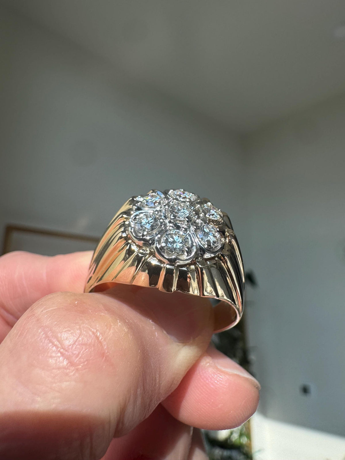Vintage 14k Yellow Gold Mid Century 1950’s Diamond Flower Cluster Ring