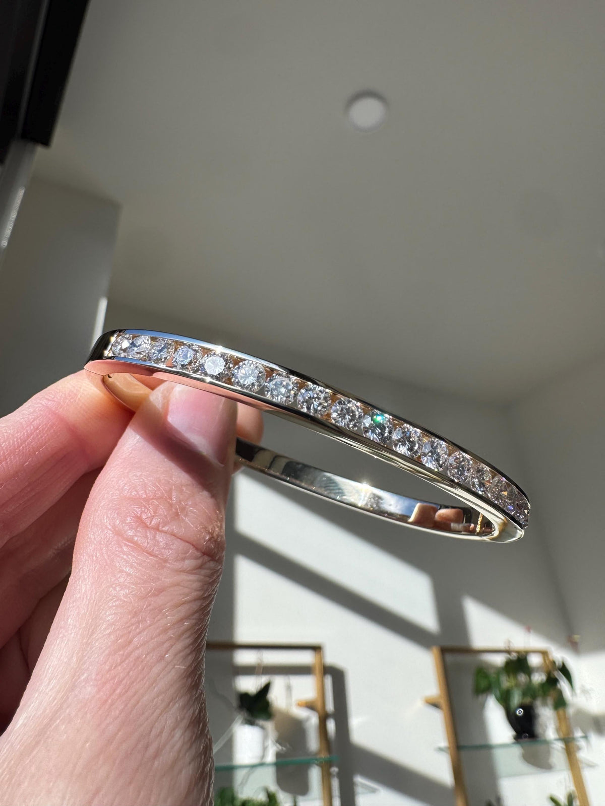 14K Yellow Gold Diamond Bangle Bracelet: 4.5 CTW Channel-Set Estate Jewelry