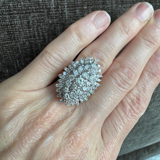 Vintage 14k Solid Yellow & White Gold 2.5 Carat Diamond Statement Cluster Ring