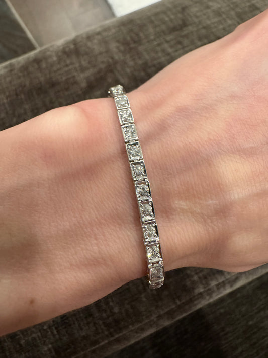 14k Solid White Gold & Natural Diamond Tennis Bracelet