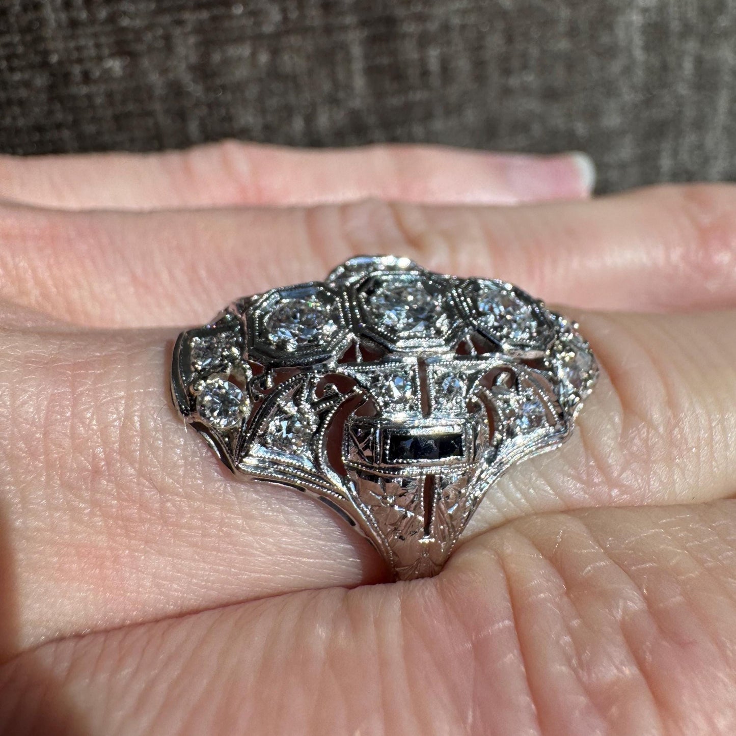 Art Deco Platinum Diamond & Sapphire Ring