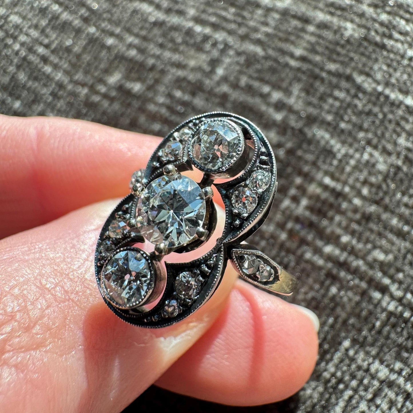 Art Nouveau 1.13 CTW Natural European Cut Diamond & 14k Solid White Gold Ring