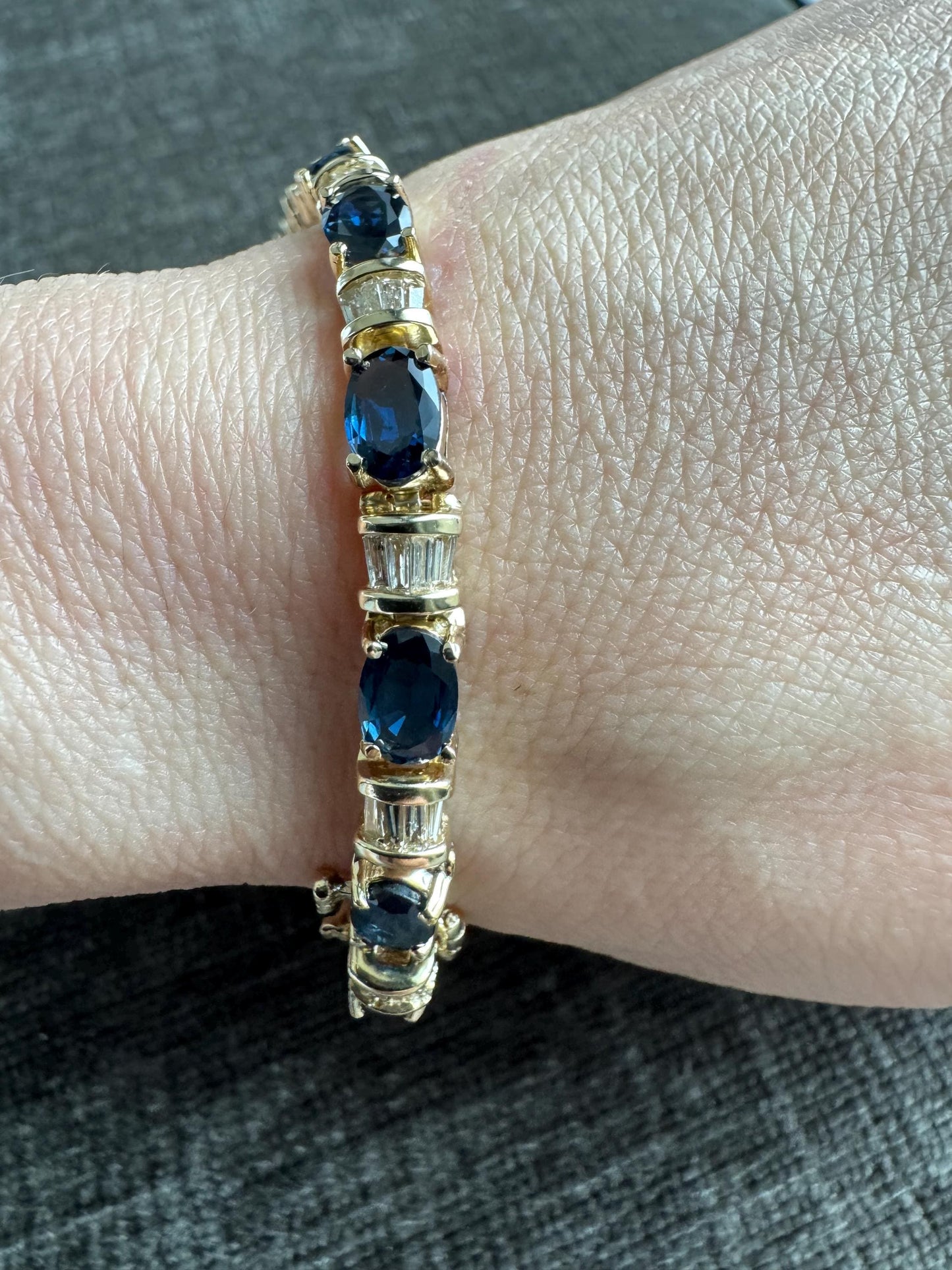 Solid 14k Yellow Gold Natural 10 Carat Sapphire & 2 Carat Diamond Bracelet