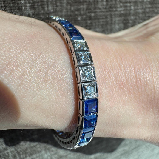 Solid Platinum Natural 9 Carat Sapphire & 2 Carat Diamond Bracelet