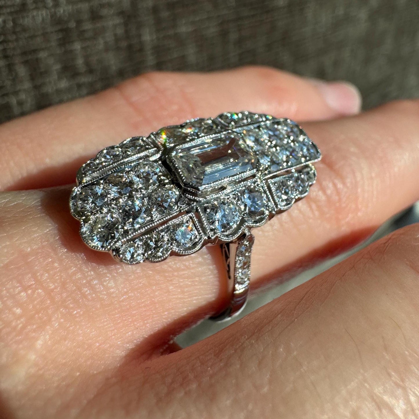 Stunning Art Deco Solid Platinum Natural 2 CTW Diamond Ring