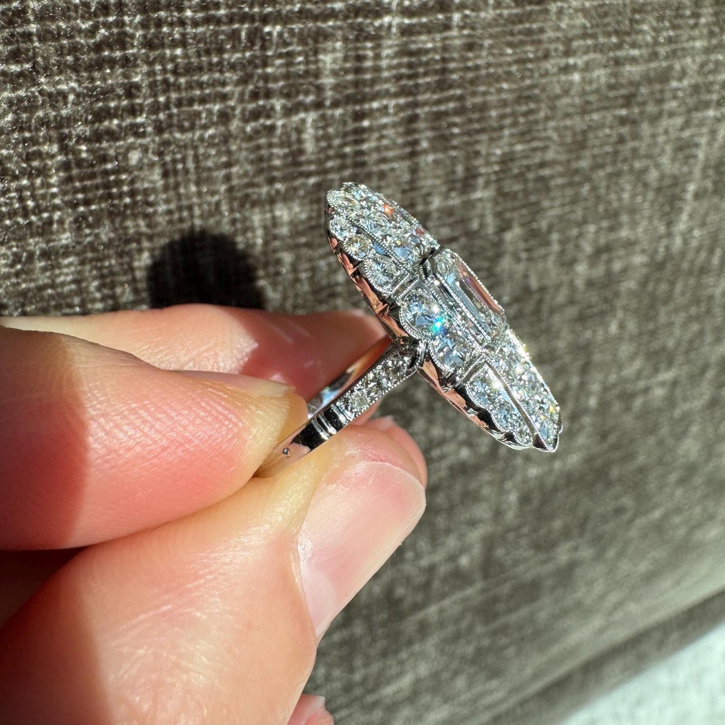 Stunning Art Deco Solid Platinum Natural 2 CTW Diamond Ring