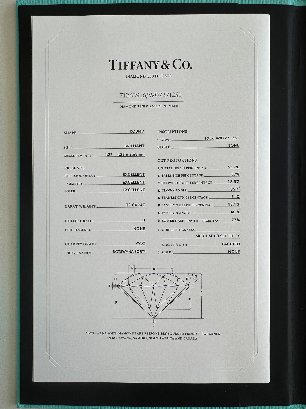 Tiffany & Co. 0.60 CTW Diamond Stud Earrings | H VVS1 VVS2 | Platinum PT950 | Tiffany Diamond Certificates & Box