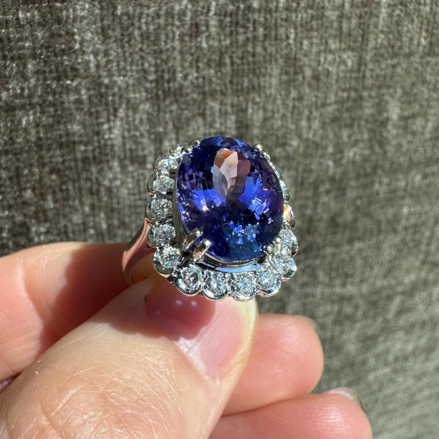7.21 Carat Natural Untreated Tanzanite & 1 Carat Natural Diamond Ring in 18k Solid White Gold