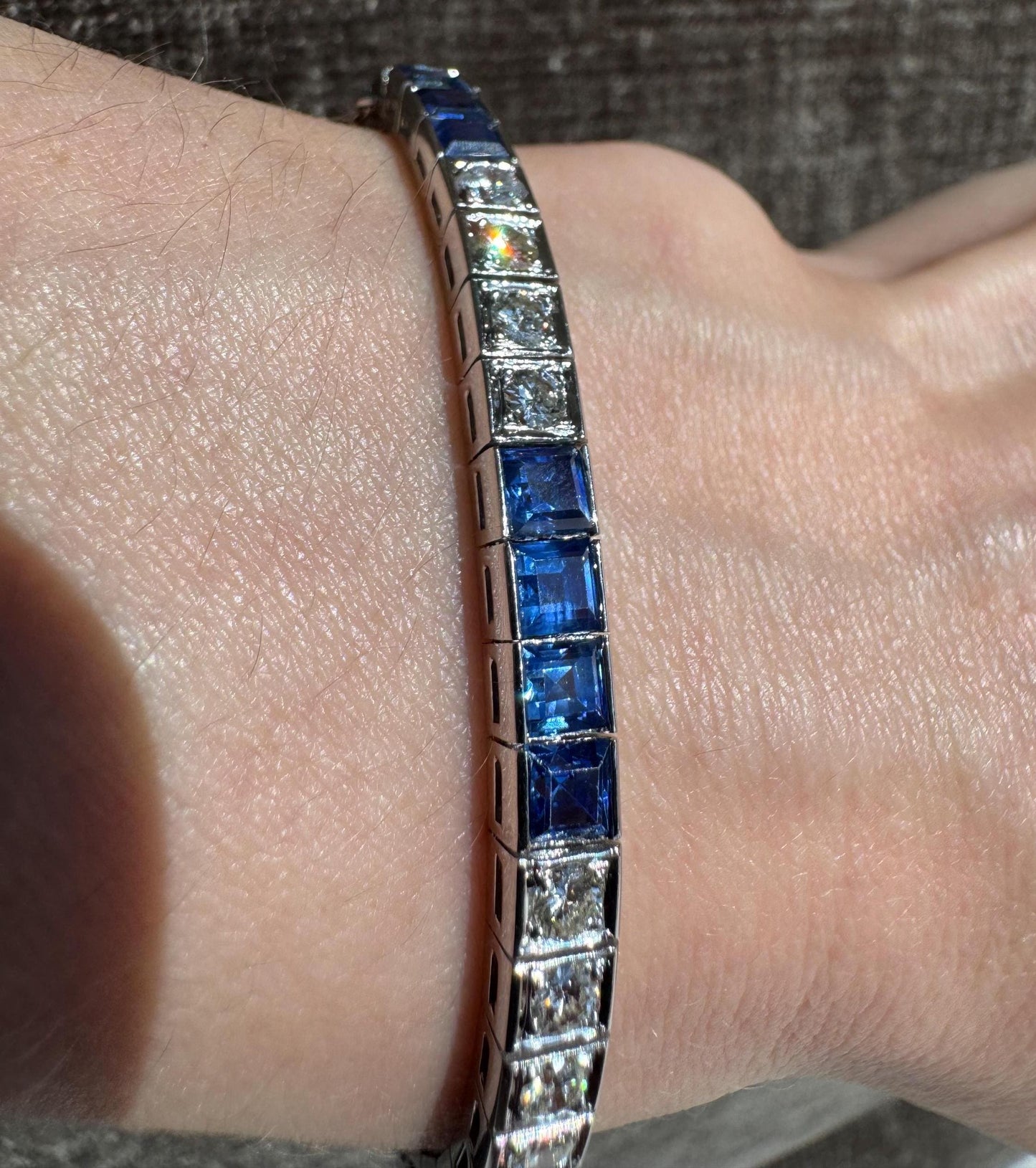 Solid Platinum Natural 9 Carat Sapphire & 2 Carat Diamond Bracelet