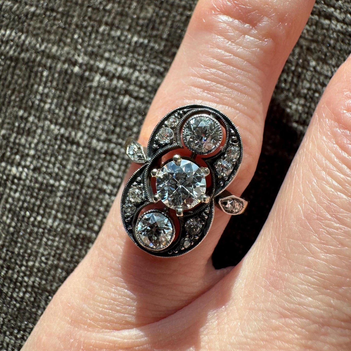 Art Nouveau 1.13 CTW Natural European Cut Diamond & 14k Solid White Gold Ring