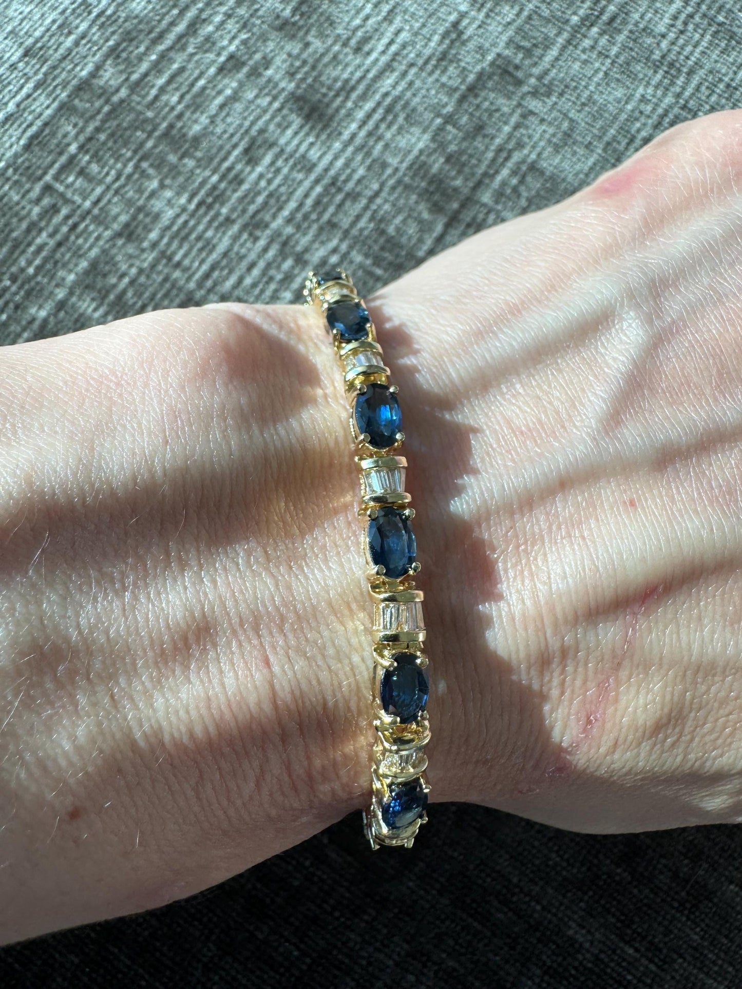Solid 14k Yellow Gold Natural 10 Carat Sapphire & 2 Carat Diamond Bracelet
