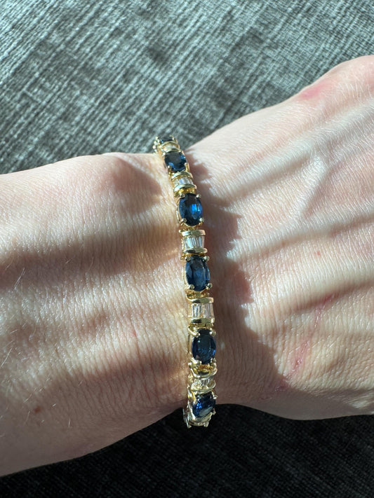 Solid 14k Yellow Gold Natural 10 Carat Sapphire & 2 Carat Diamond Bracelet