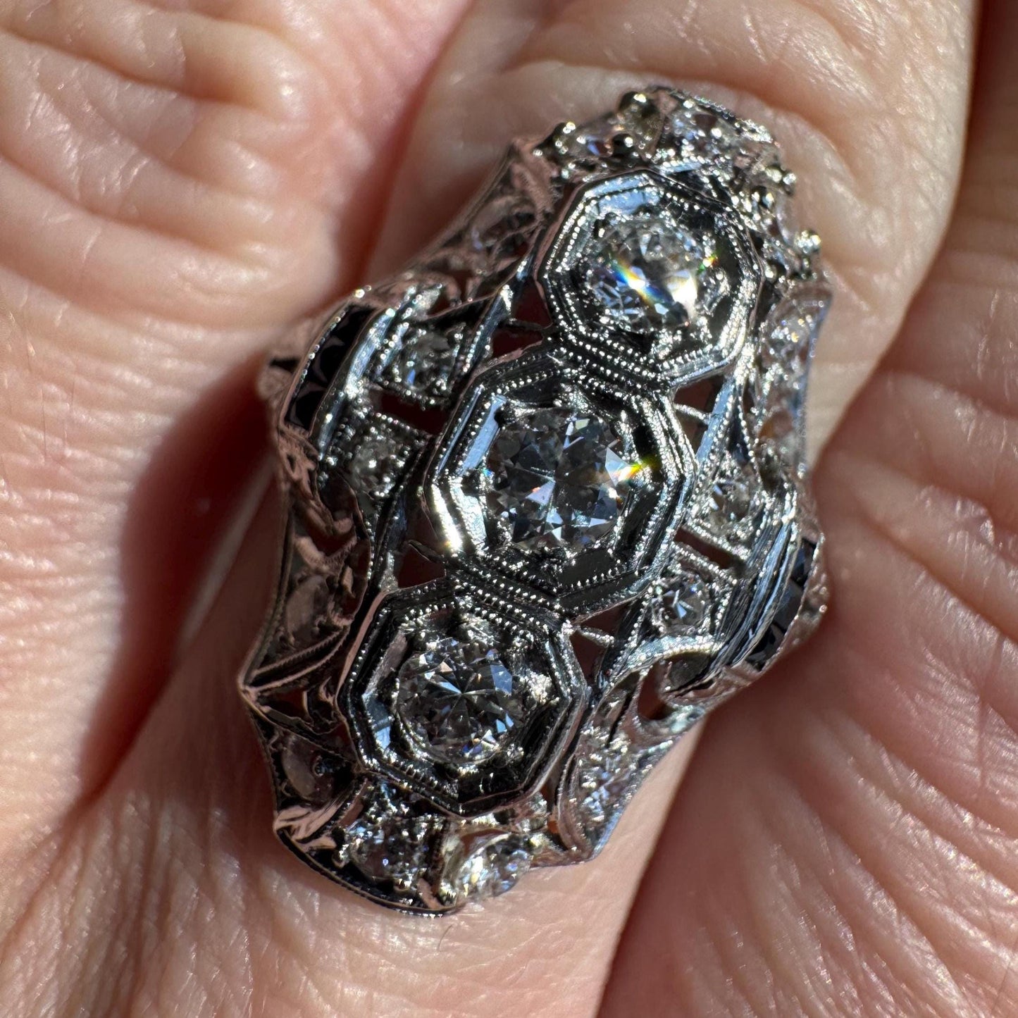 Art Deco Platinum Diamond & Sapphire Ring